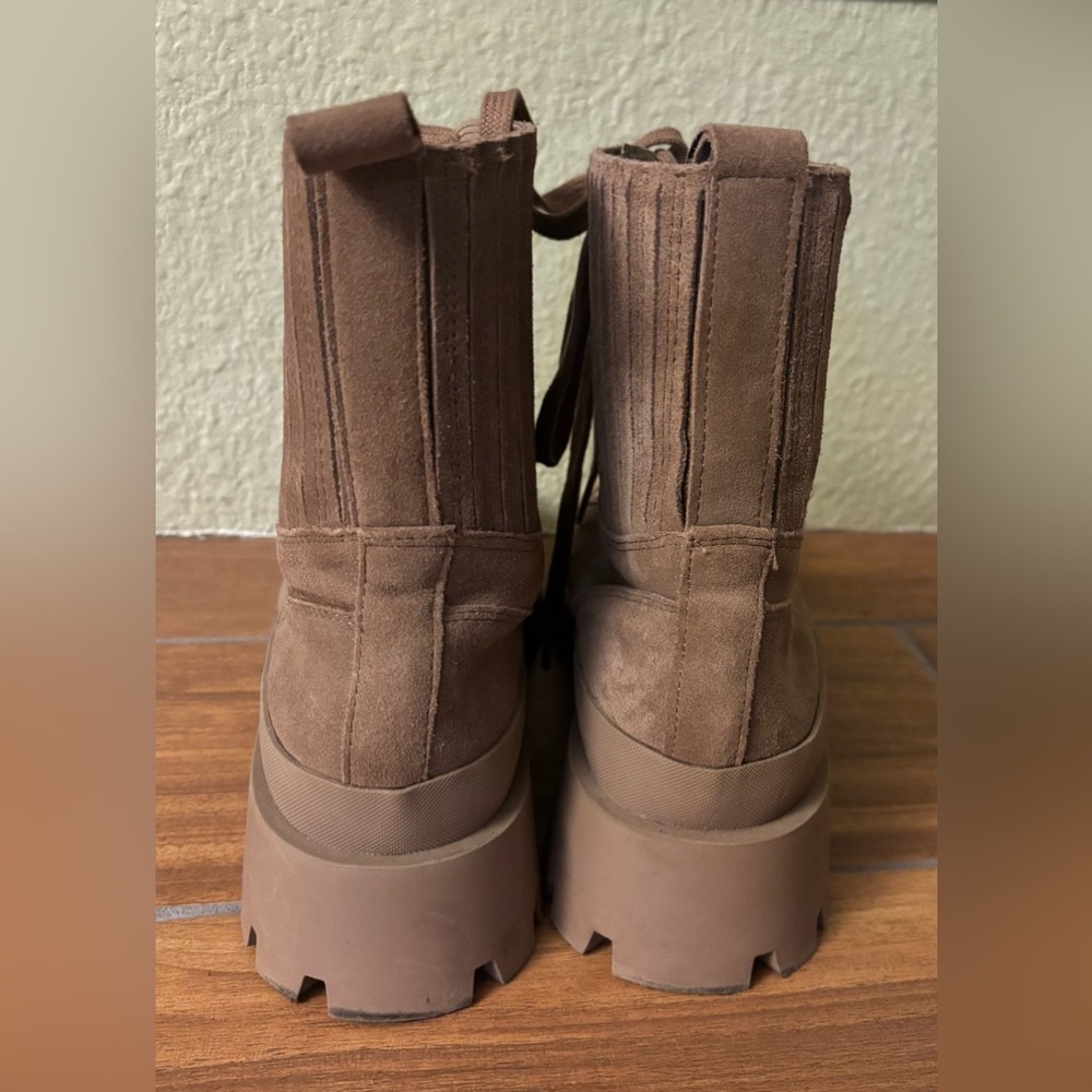 Zara Faux Suede Tan Combat Moto Boots w/Chunky Lug Soles Size: EU 39 US 8 - Picture 3 of 6